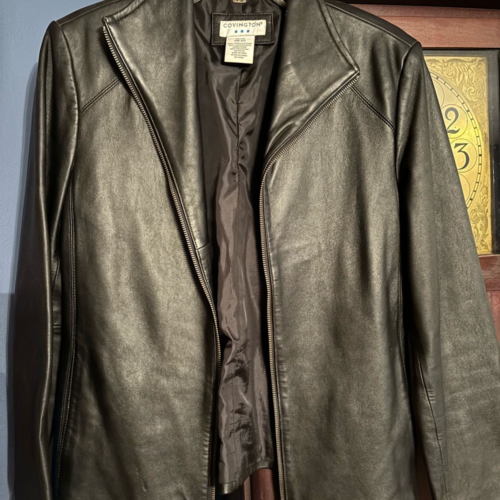 Covington women’s black leather jacket size medium, 10-12